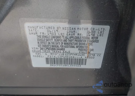 2019 Nissan Kicks Sv z USA, uszkodzony, nr VIN 3N1CP5CU8KL544453